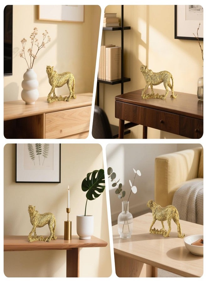 Magicsculp Cheetah Statue for Home Decor, 11" Resin Standing Leopard Sculpture, Gold Desktop Decoration for Living Room, Dining Room, Office,Shelves, Tv Stand, Coffee Table or Entry Way - Image 3